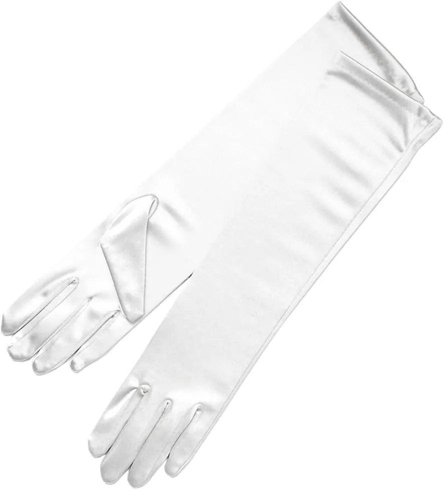 15.5" Long Shiny Stretch Satin Dress Gloves Below-The-Elbow Length 8BL