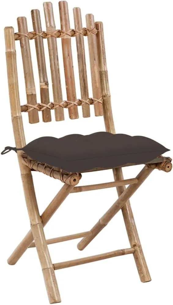 2-Pack Bamboo Folding Patio Chairs with Taupe Cushions, Outdoor Furniture Set for Garden Dining, Poolside Lounging and Backyard Relaxation