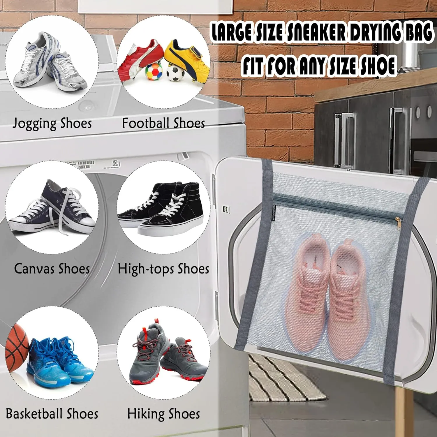 2 Pcs Shoe Drying Bag, Sneaker Bags for Dryer, Bag for Drying Shoes, Reusable Shoe Dryer Mesh Bags, Honeycomb Net Laundry Bags with Zipper & Strap for Washing Machine, Shoes, Clothing, 15.7x13.8 Inch