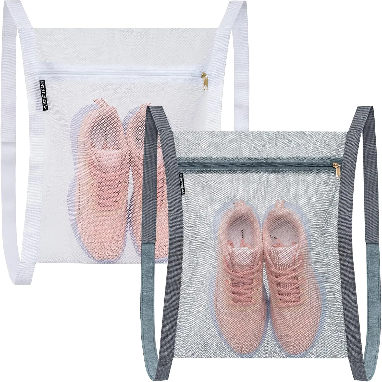2 Pcs Shoe Drying Bag, Sneaker Bags for Dryer, Bag for Drying Shoes, Reusable Shoe Dryer Mesh Bags, Honeycomb Net Laundry Bags with Zipper & Strap for Washing Machine, Shoes, Clothing, 15.7x13.8 Inch