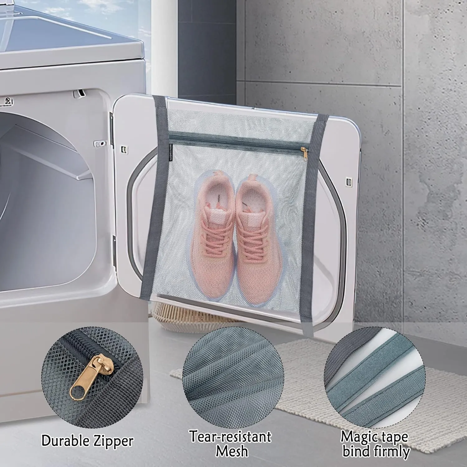 2 Pcs Shoe Drying Bag, Sneaker Bags for Dryer, Bag for Drying Shoes, Reusable Shoe Dryer Mesh Bags, Honeycomb Net Laundry Bags with Zipper & Strap for Washing Machine, Shoes, Clothing, 15.7x13.8 Inch