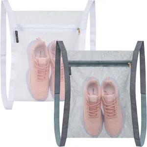 2 Pcs Shoe Drying Bag, Sneaker Bags for Dryer, Bag for Drying Shoes, Reusable Shoe Dryer Mesh Bags, Honeycomb Net Laundry Bags with Zipper & Strap for Washing Machine, Shoes, Clothing, 15.7x13.8 Inch