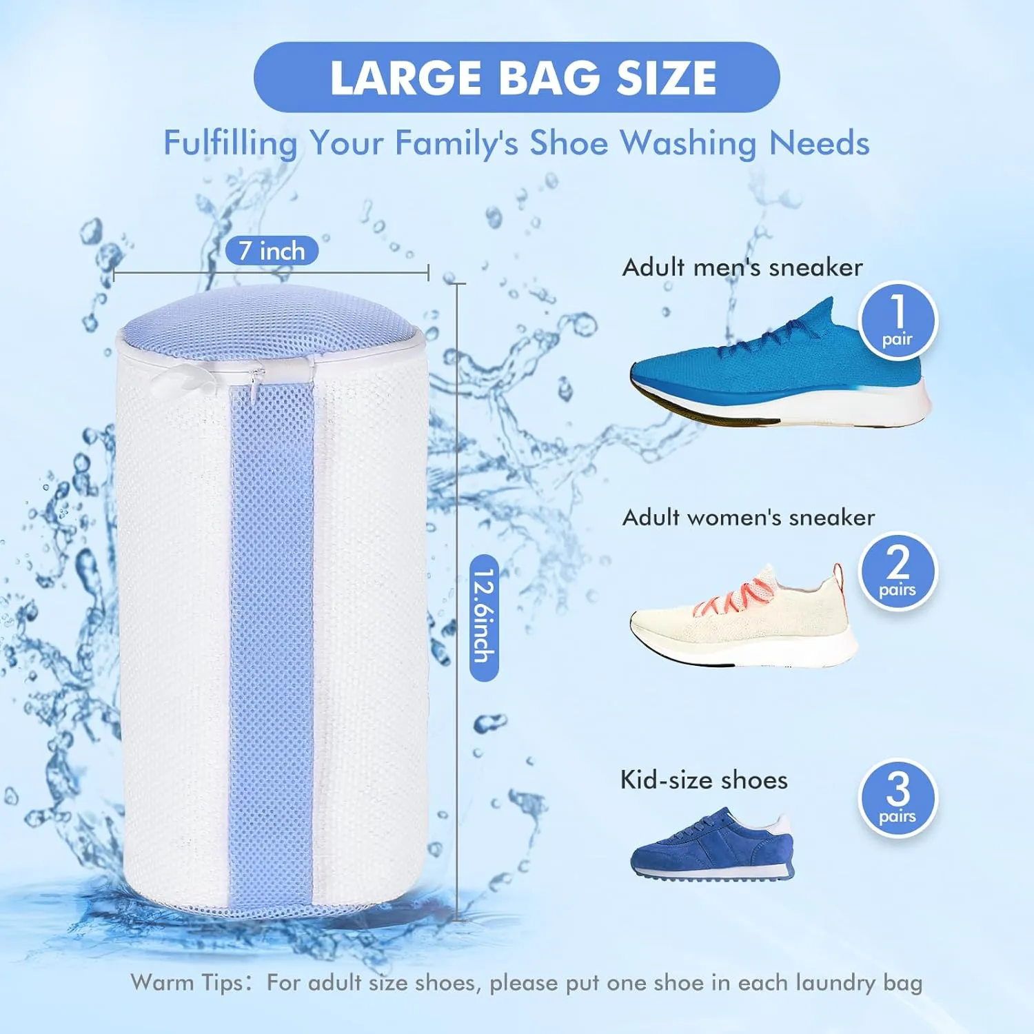 2 Pcs Shoe Washing Machine Bags, Laundry Bag for Shoe Washer and Dryer, Reusable Shoe Cleaning Bag Fluffy Fiber Inside, Sneaker Mesh Laundry Bags for All Shoes, Large Size, 7 x 13 Inches
