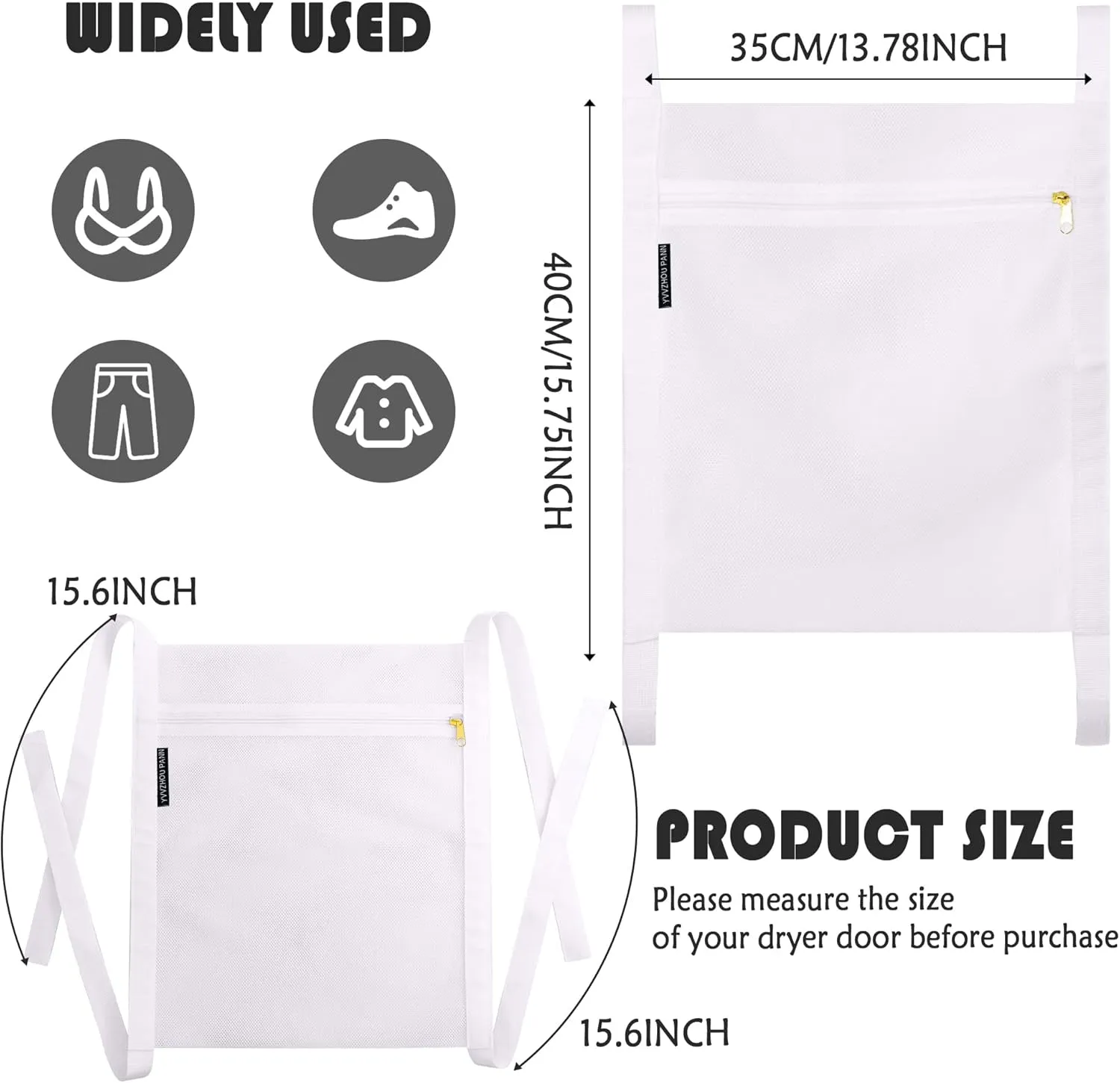 3 Pcs Reusable Shoe Dryer Mesh Bags, Honeycomb Net Laundry Bags with Zipper & Strap for Washing Machine, Clothing, White