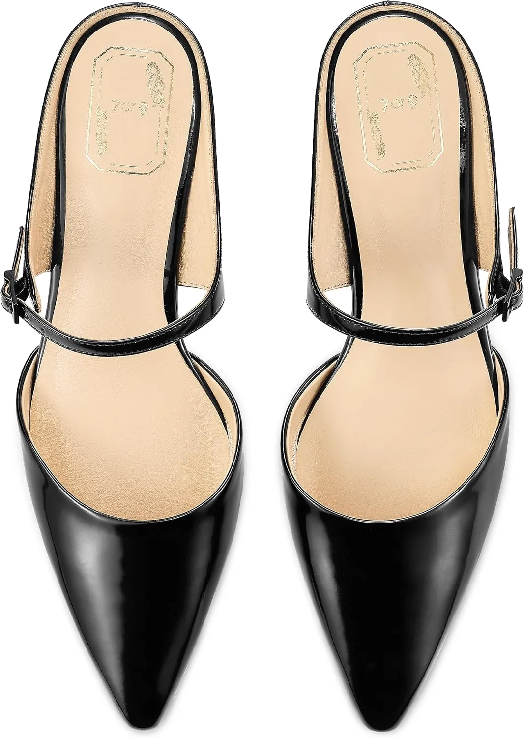 7or9 Women Sofa Sandals Comfortable Lambskin Slide Heeled Sandals Dressy Square Toe Block High Heels Strap Sandals
