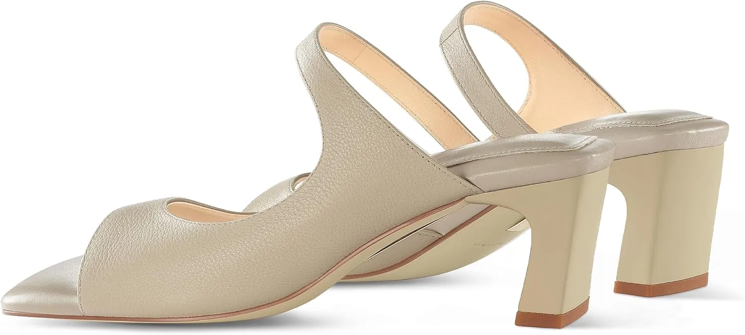7or9 Women Sofa Sandals Comfortable Lambskin Slide Heeled Sandals Dressy Square Toe Block High Heels Strap Sandals
