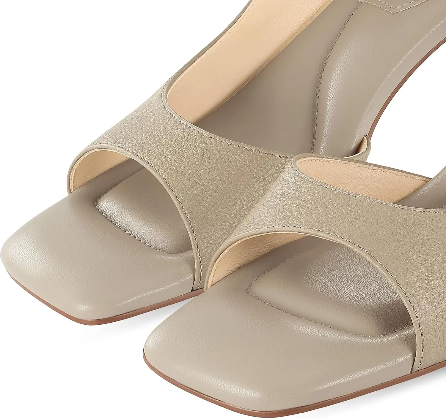 7or9 Women Sofa Sandals Comfortable Lambskin Slide Heeled Sandals Dressy Square Toe Block High Heels Strap Sandals