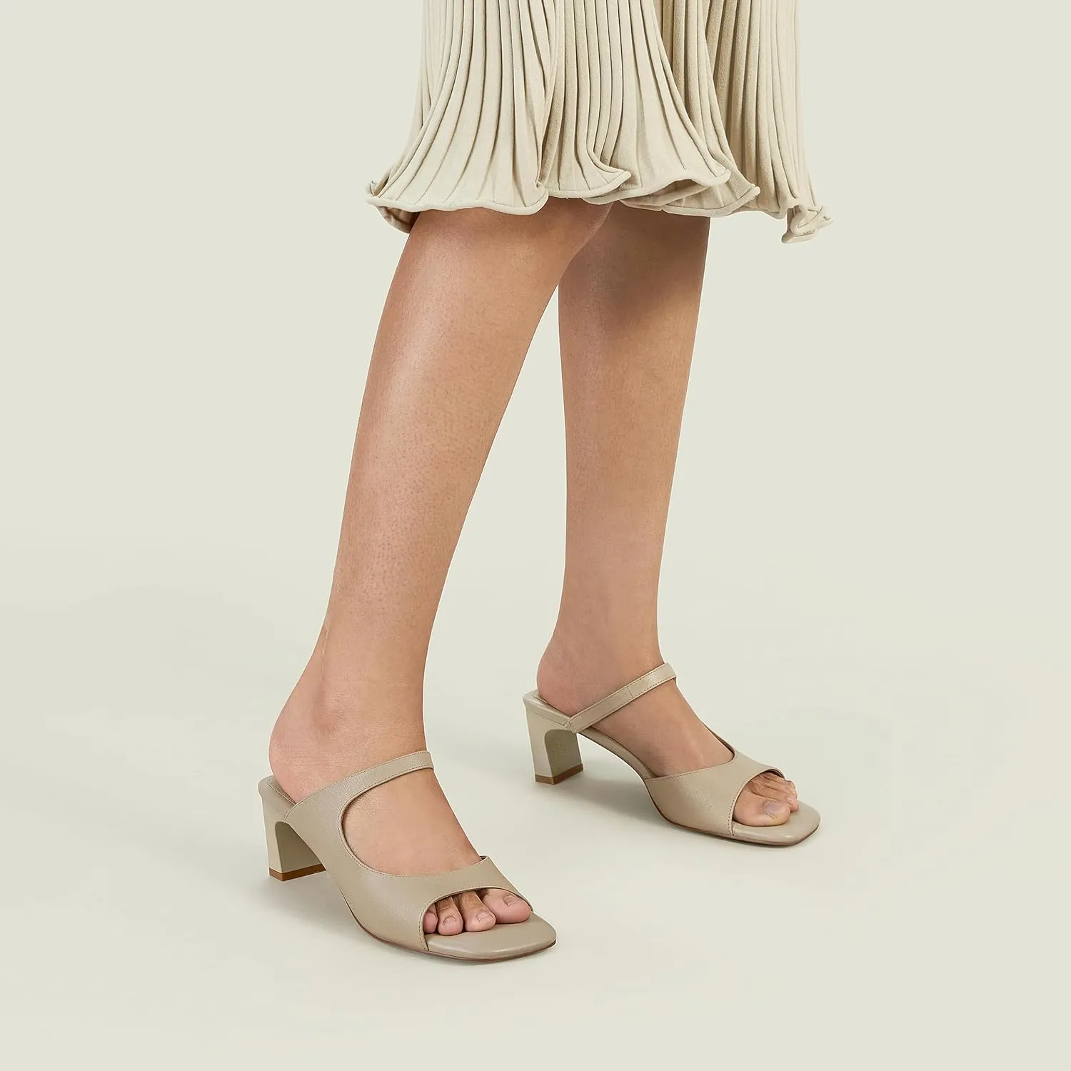7or9 Women Sofa Sandals Comfortable Lambskin Slide Heeled Sandals Dressy Square Toe Block High Heels Strap Sandals