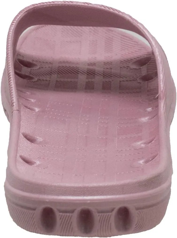 Ad Tec Women’s PVC Slide Sandal Shower Drainage Holes Comfortable, Non-Slip and Quick Dry, Casual Indoor/Outdoor Slippers