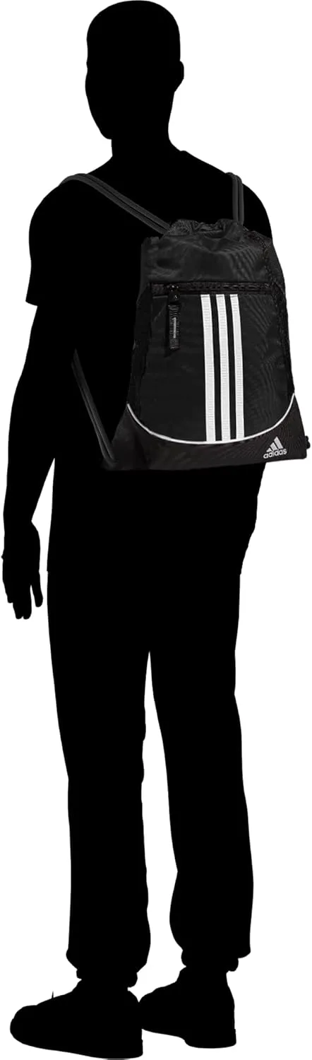 adidas Alliance Sackpack, Drawstring, Lightweight Small Gym Bag for Women, Soccer Backpack, Black, One Size