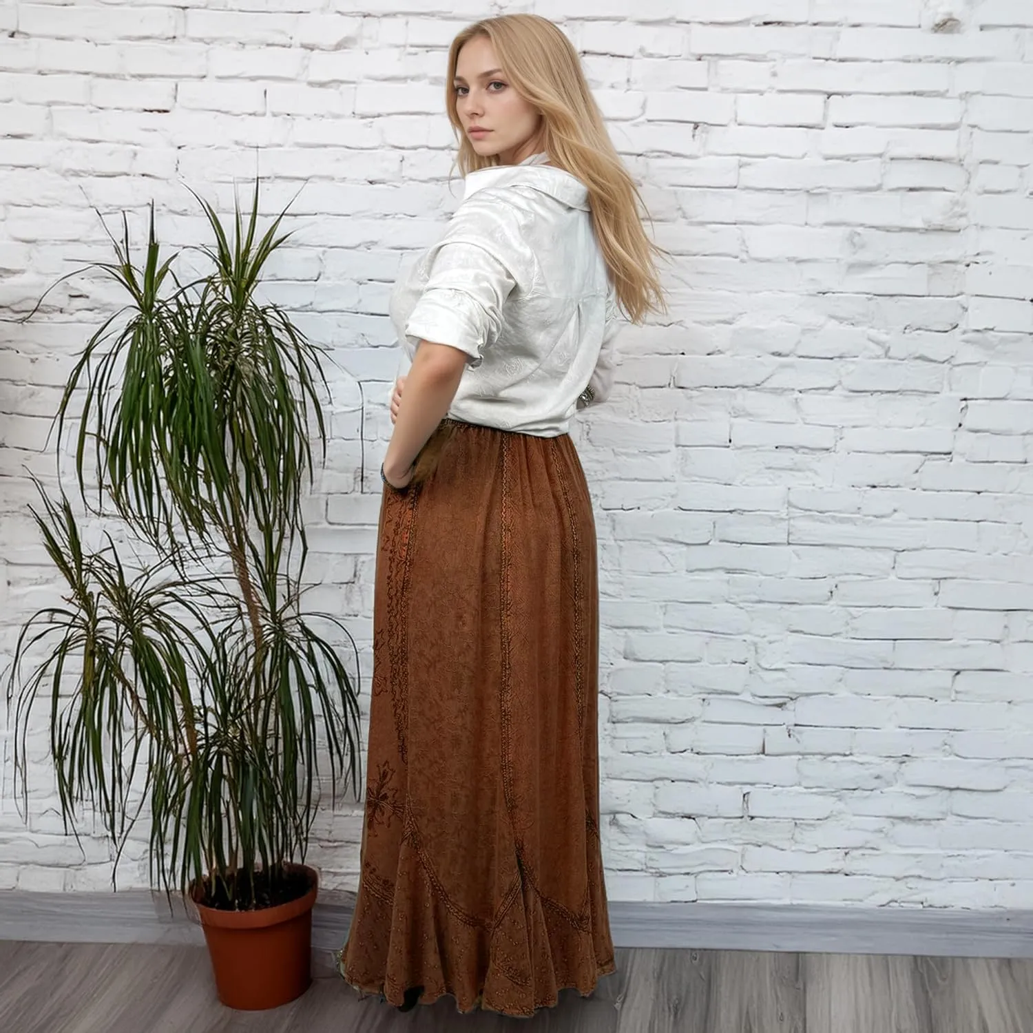 Agan Traders Women's 2025 Summer Medieval High Waisted Maxi Skirts for Women - A Line Drawstring Embroidered Long Maxi Skirt