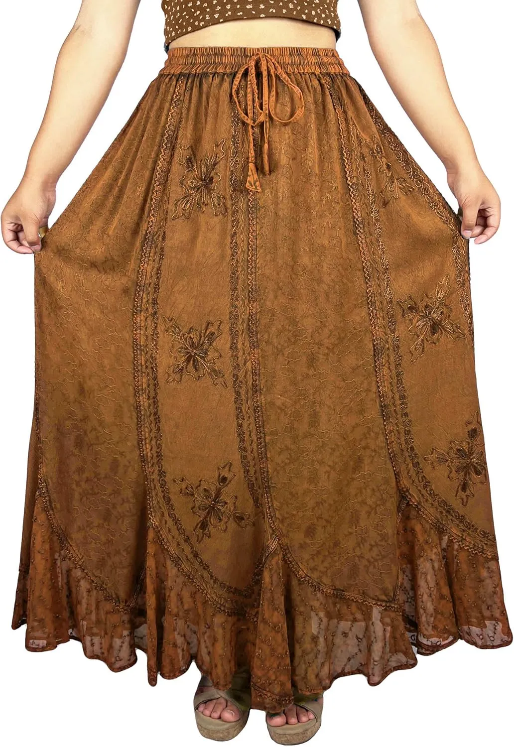 Agan Traders Women's 2025 Summer Medieval High Waisted Maxi Skirts for Women - A Line Drawstring Embroidered Long Maxi Skirt