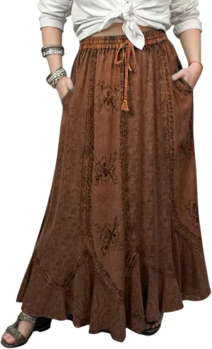 Agan Traders Women's 2025 Summer Medieval High Waisted Maxi Skirts for Women - A Line Drawstring Embroidered Long Maxi Skirt
