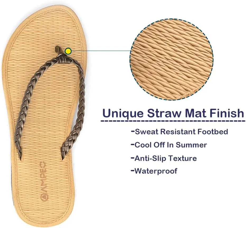 Ampeo Women's Flip Flops Comfortable Lightweight Summer Beach Quick-Dry Thong Flat Sandals