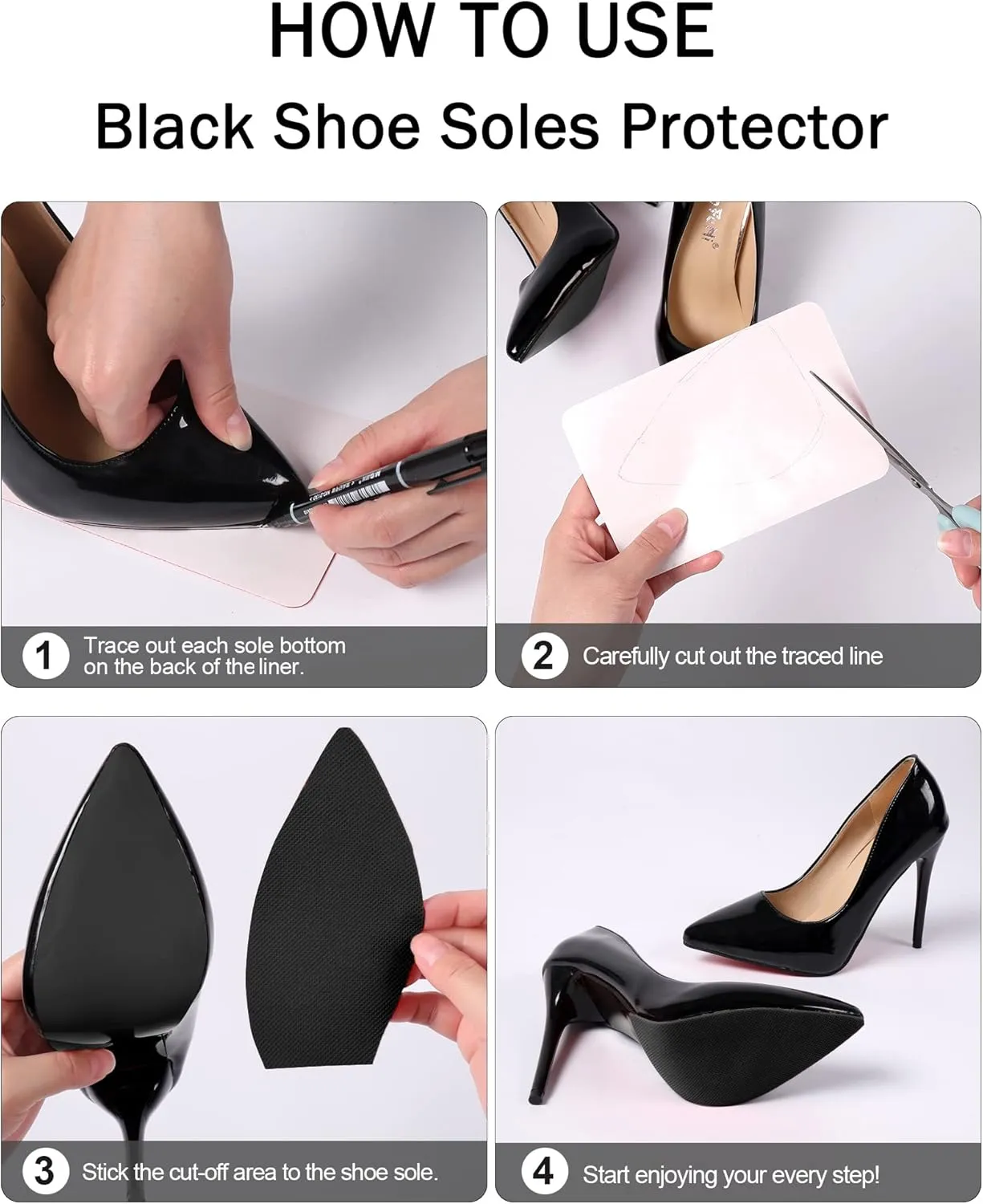 Anti-Slip Shoe Sole Protector Pads for High-Heels,Silicone Anti Slip Shoe Grips on Bottom of Shoes,Self-Adhesive Sole Guard to Protect & Restore Shoe Bottoms(6"×4" Black 6Pcs)