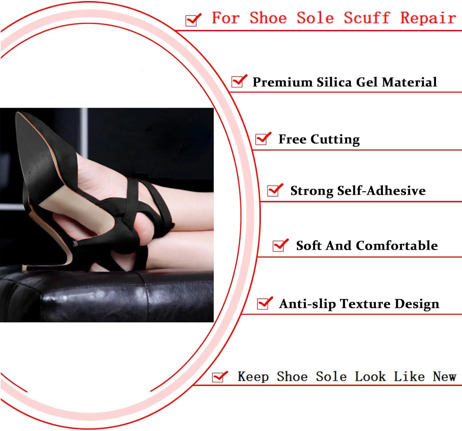 Anti-Slip Shoe Sole Protector Pads for High-Heels,Silicone Anti Slip Shoe Grips on Bottom of Shoes,Self-Adhesive Sole Guard to Protect & Restore Shoe Bottoms(6"×4" Black 6Pcs)