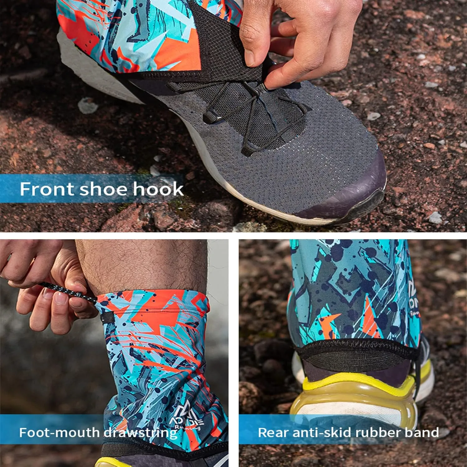 AONIJIE Low Trail Gaiters Ankle Gators Protective Reflective Shoe Covers UV Protection Breathable Sand Prevention for Triathlon Hiking Climbing