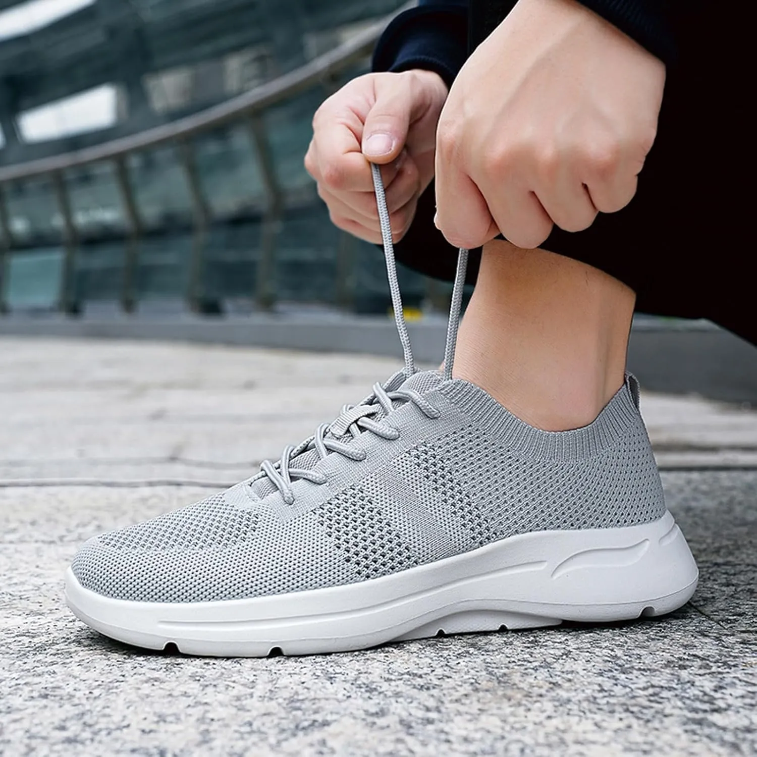 Arch Support Hiking Shoes for Men Breathable Elastic Fly Woven Mesh Sneaker Lightweight Diabetic Shoes for Men