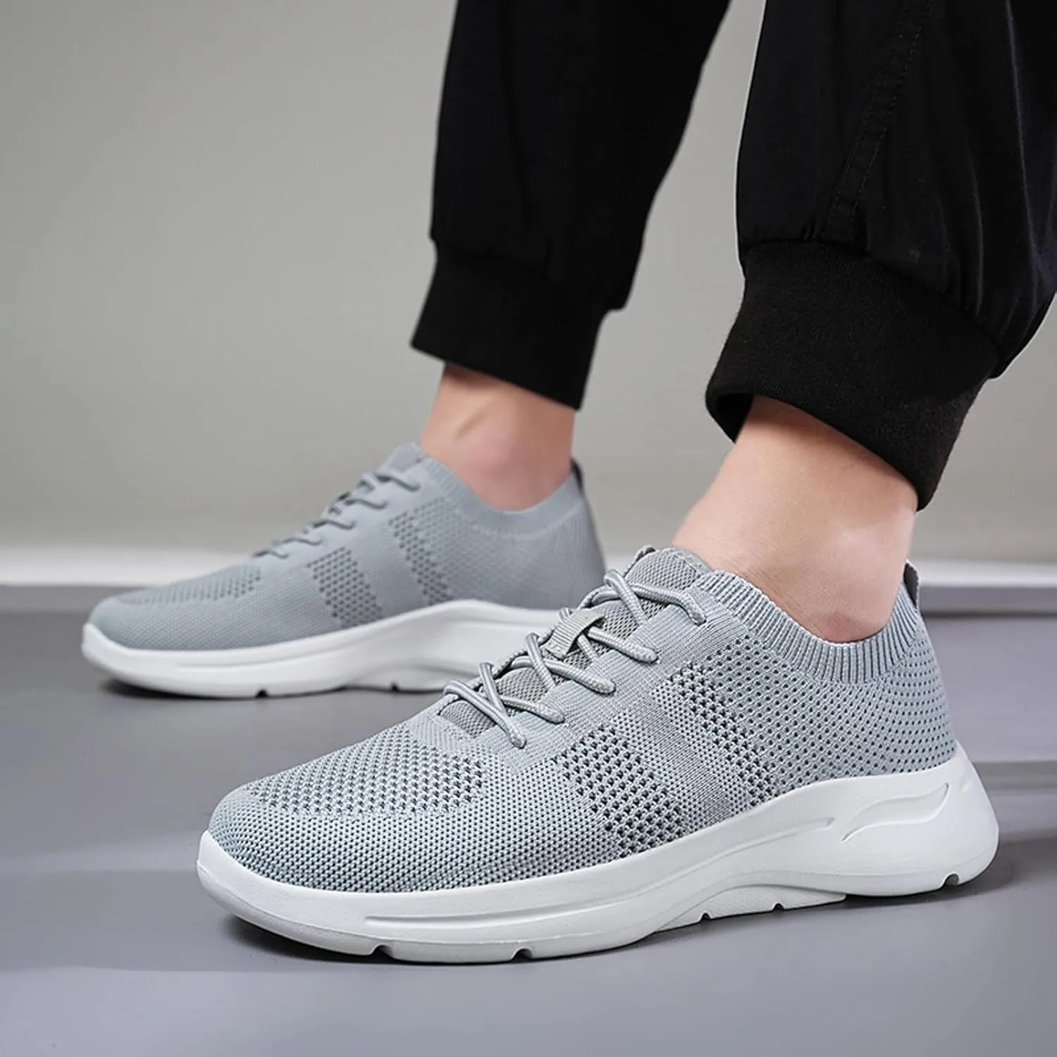 Arch Support Hiking Shoes for Men Breathable Elastic Fly Woven Mesh Sneaker Lightweight Diabetic Shoes for Men