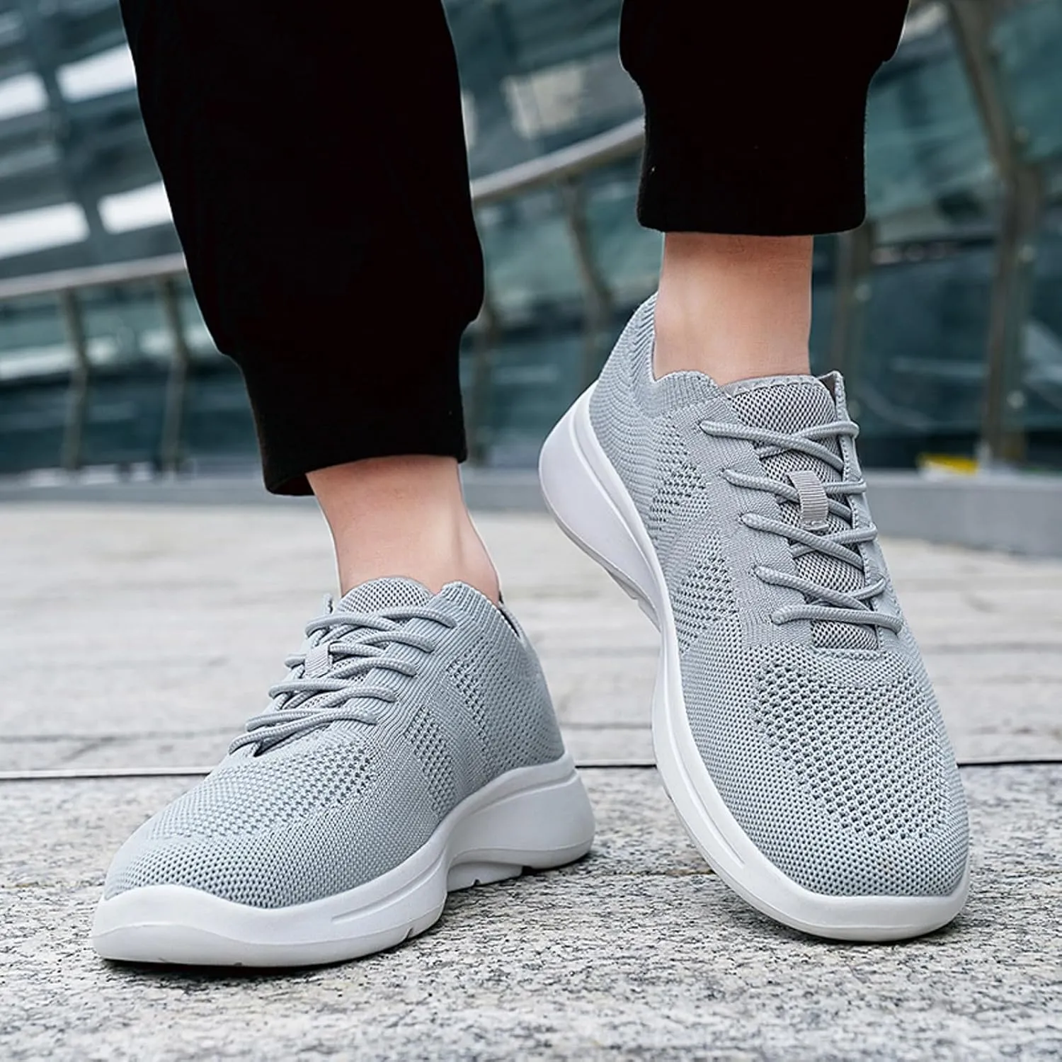 Arch Support Hiking Shoes for Men Breathable Elastic Fly Woven Mesh Sneaker Lightweight Diabetic Shoes for Men