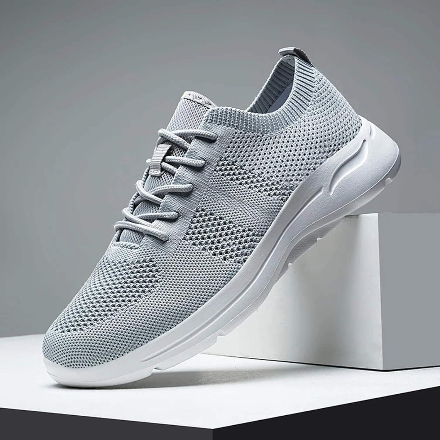 Arch Support Hiking Shoes for Men Breathable Elastic Fly Woven Mesh Sneaker Lightweight Diabetic Shoes for Men
