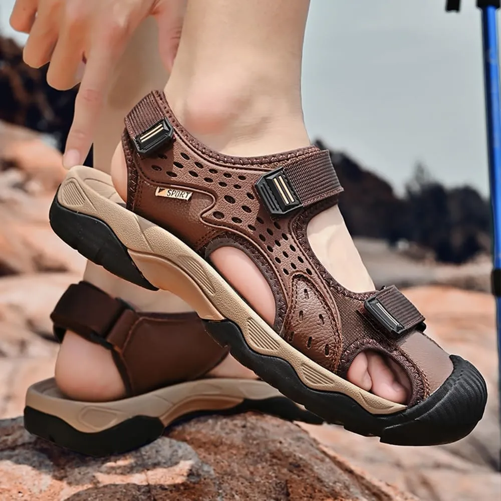 Asifn Men's Casual Sandals Closed Toe Outdoor Athletic Hiking Walking Lightweight Leather Breathable Non-slip Beach Water Shoes