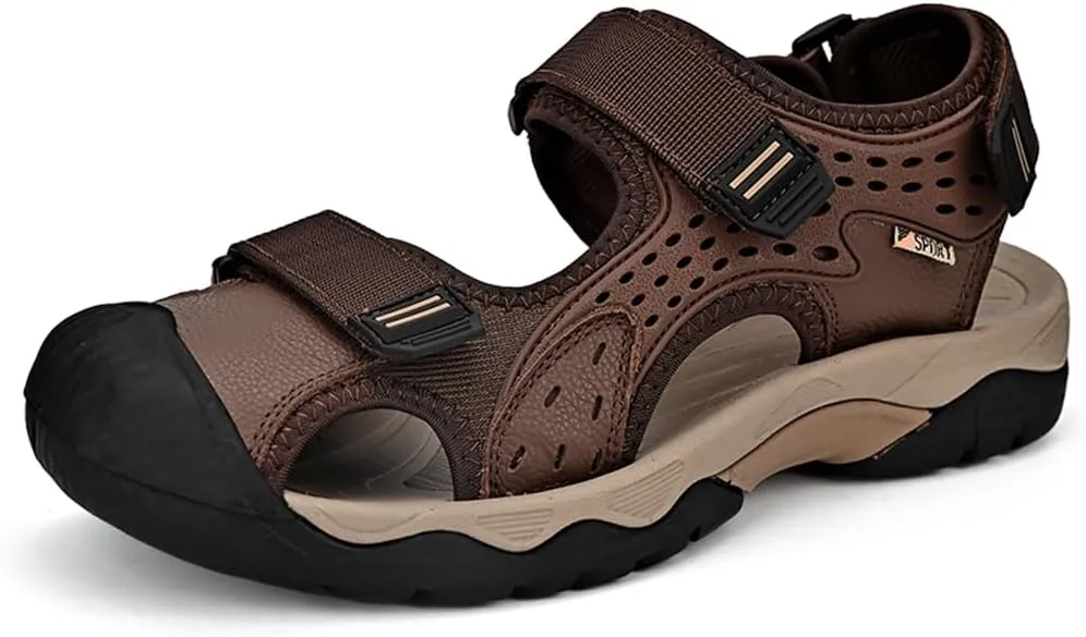 Asifn Men's Casual Sandals Closed Toe Outdoor Athletic Hiking Walking Lightweight Leather Breathable Non-slip Beach Water Shoes