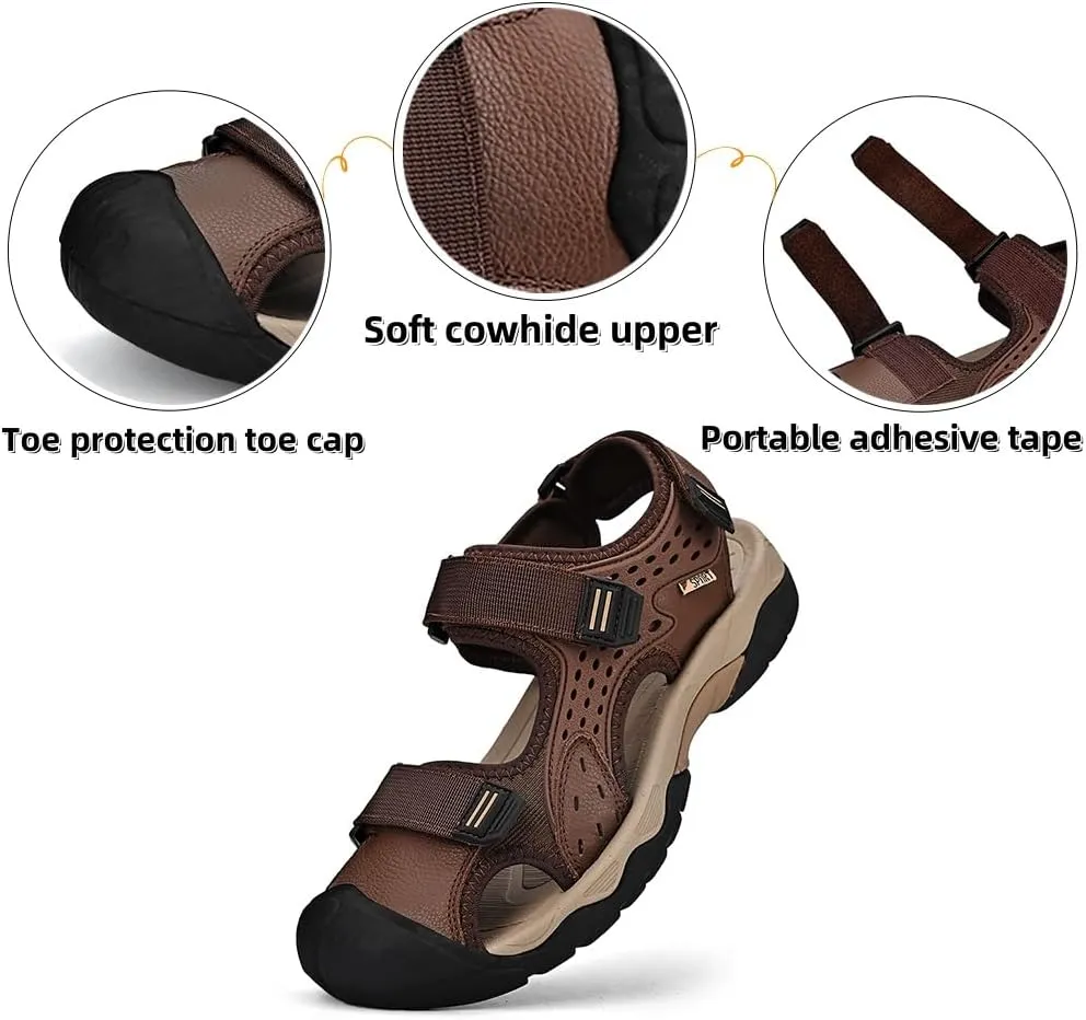 Asifn Men's Casual Sandals Closed Toe Outdoor Athletic Hiking Walking Lightweight Leather Breathable Non-slip Beach Water Shoes