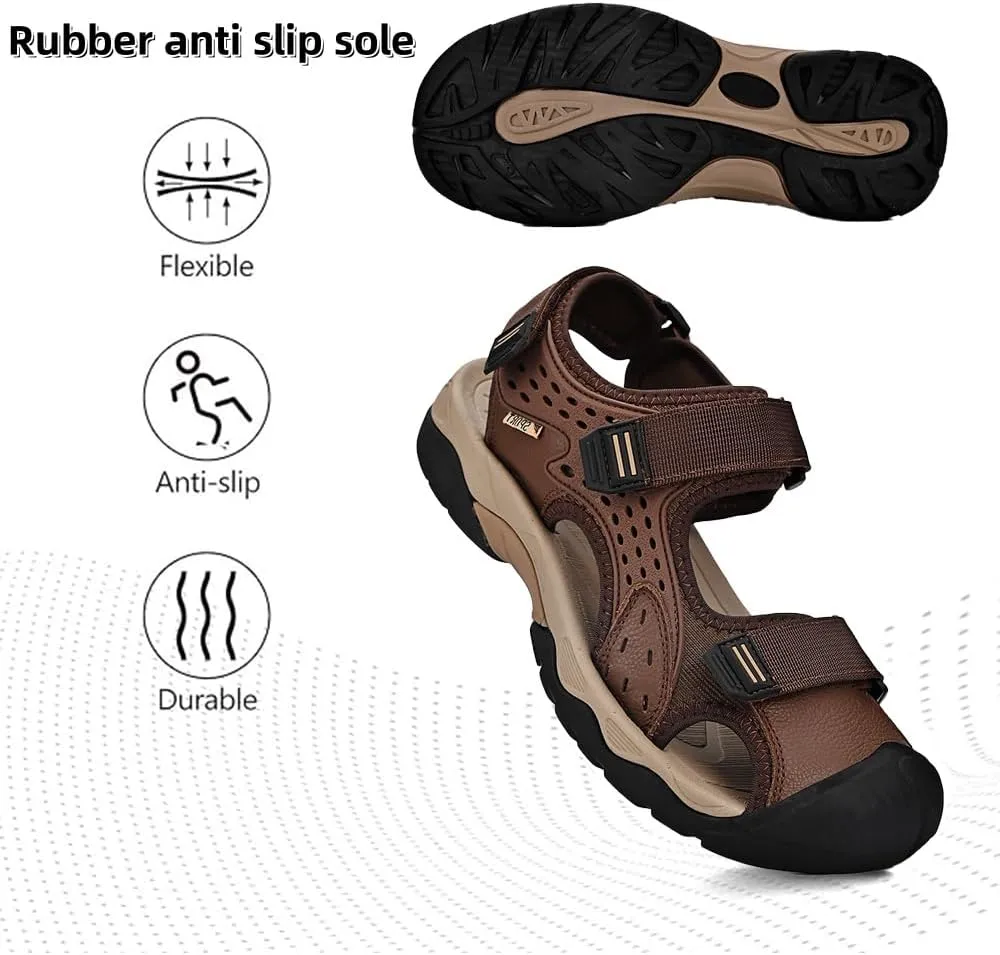 Asifn Men's Casual Sandals Closed Toe Outdoor Athletic Hiking Walking Lightweight Leather Breathable Non-slip Beach Water Shoes