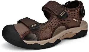Asifn Men's Casual Sandals Closed Toe Outdoor Athletic Hiking Walking Lightweight Leather Breathable Non-slip Beach Water Shoes