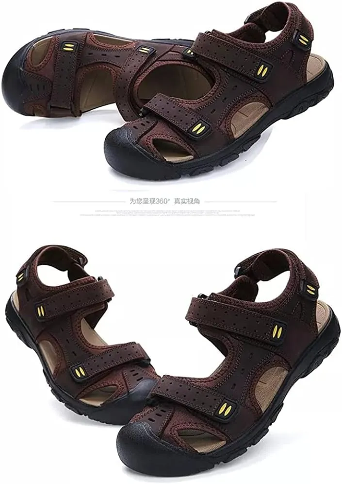 Asifn Men's Sports Hiking Sandals Adjustable Casual Athletic Fisherman Beach Leather Closed Toe Anti Collision Summer