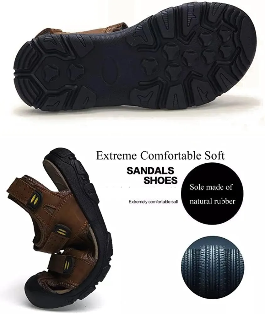 Asifn Men's Sports Hiking Sandals Adjustable Casual Athletic Fisherman Beach Leather Closed Toe Anti Collision Summer