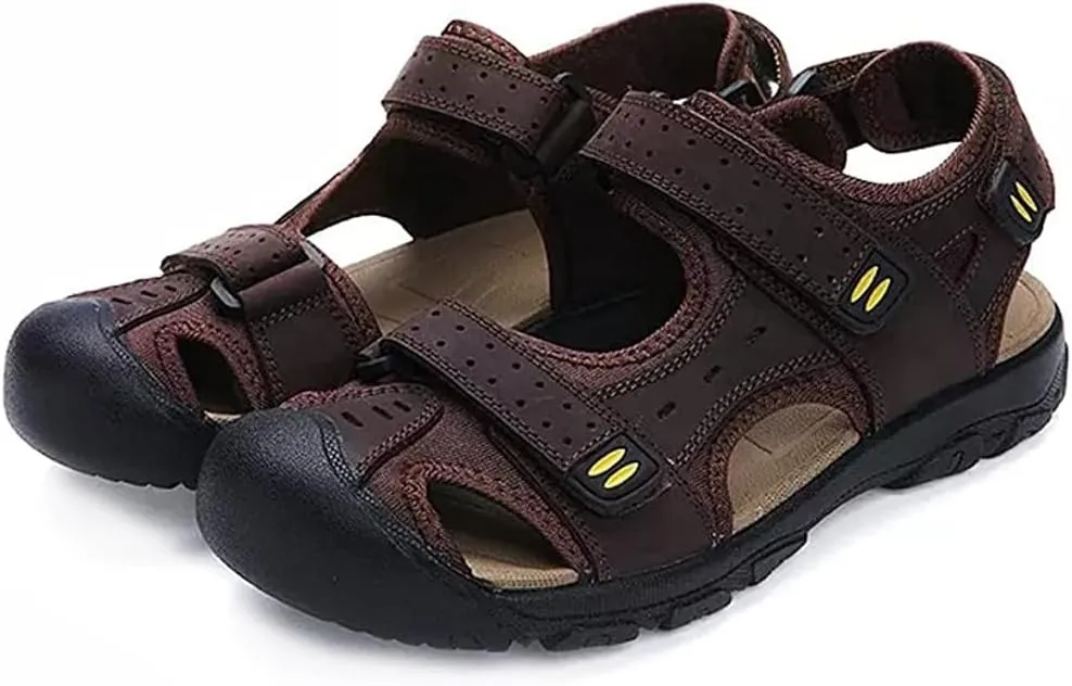 Asifn Men's Sports Hiking Sandals Adjustable Casual Athletic Fisherman Beach Leather Closed Toe Anti Collision Summer