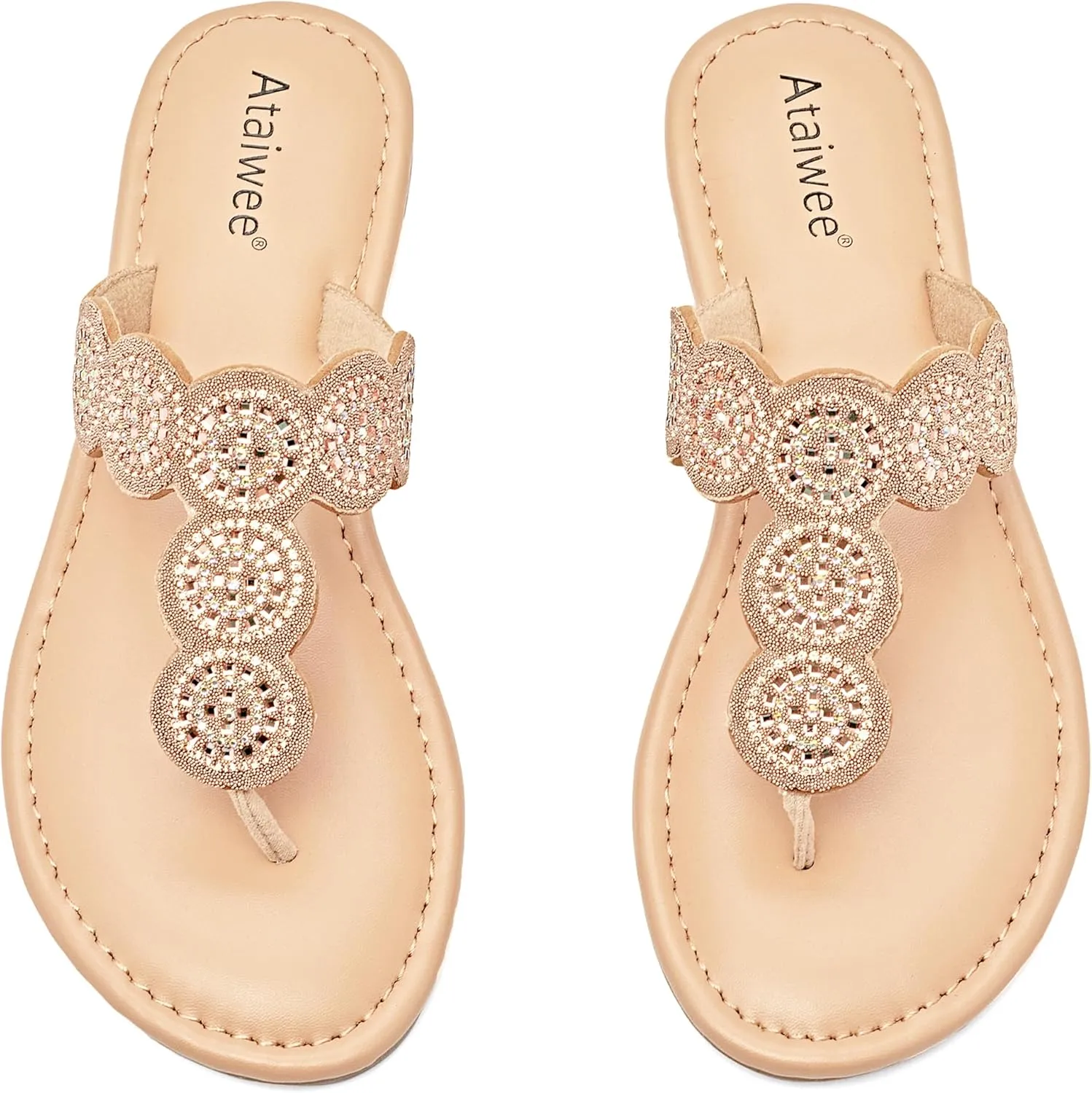 Ataiwee Women's Flat Slide Sandals - Casual Bling Bohemian Thong Slip on Summer Flat Sandals.