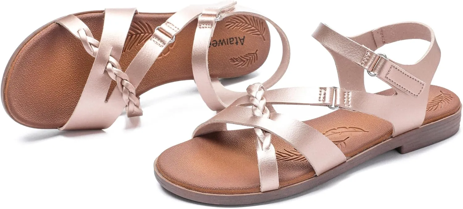 Ataiwee Women's Flat Slide Sandals - Fashion Slip On Flat Summer Shoes.