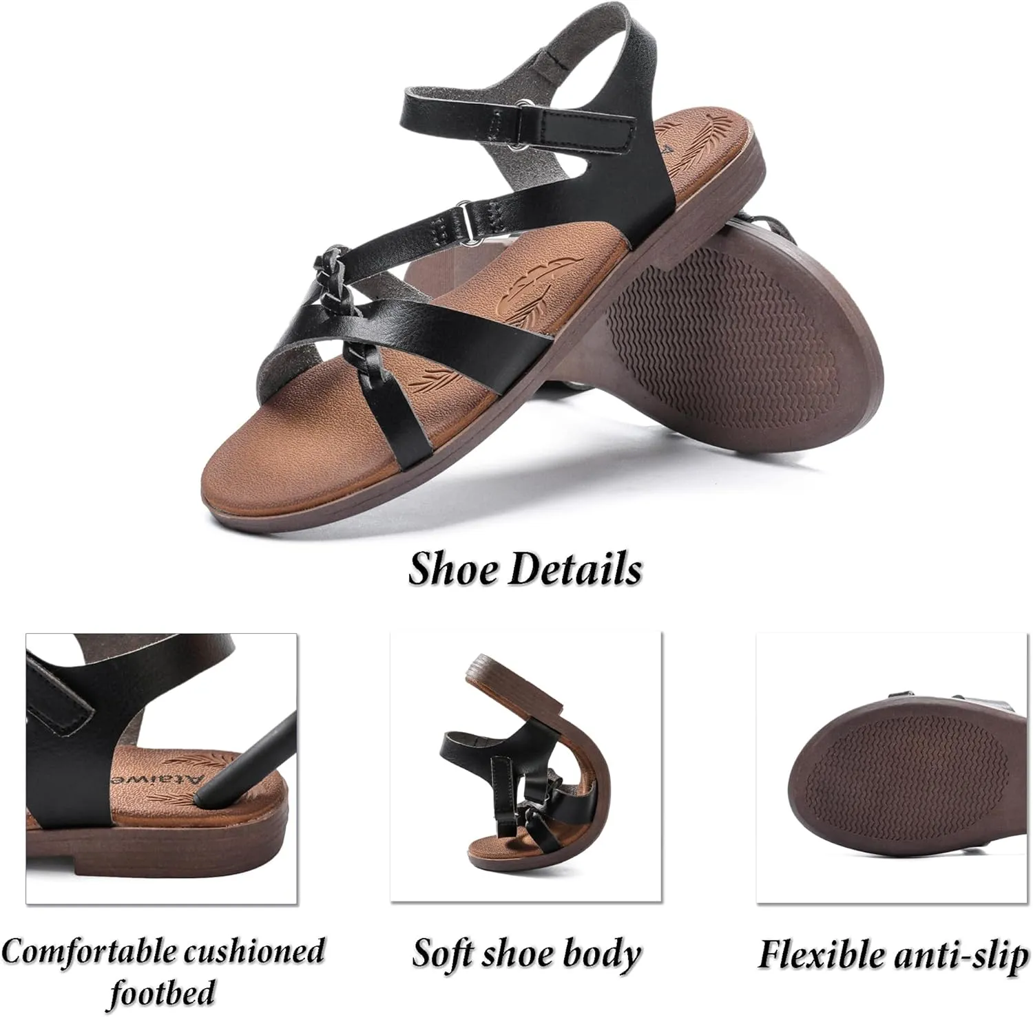 Ataiwee Women's Flat Slide Sandals - Fashion Slip On Flat Summer Shoes.