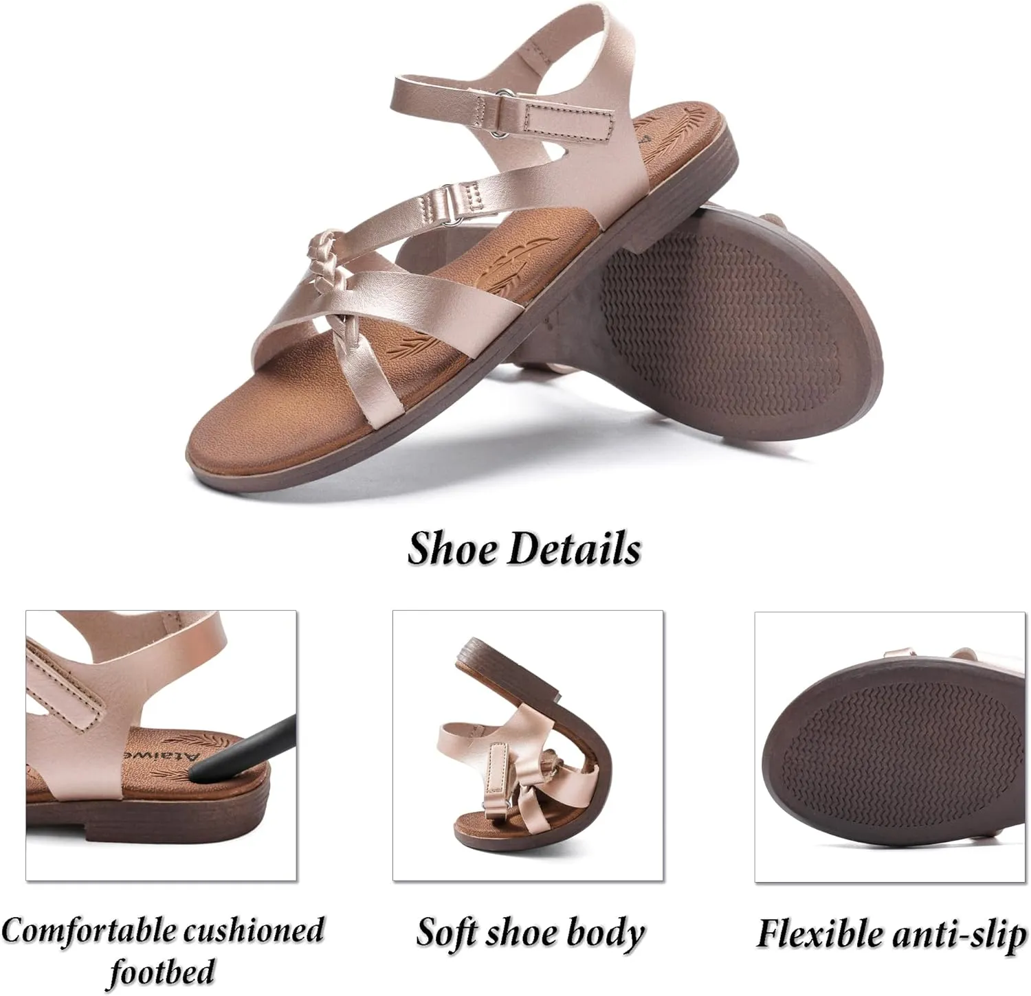 Ataiwee Women's Flat Slide Sandals - Fashion Slip On Flat Summer Shoes.