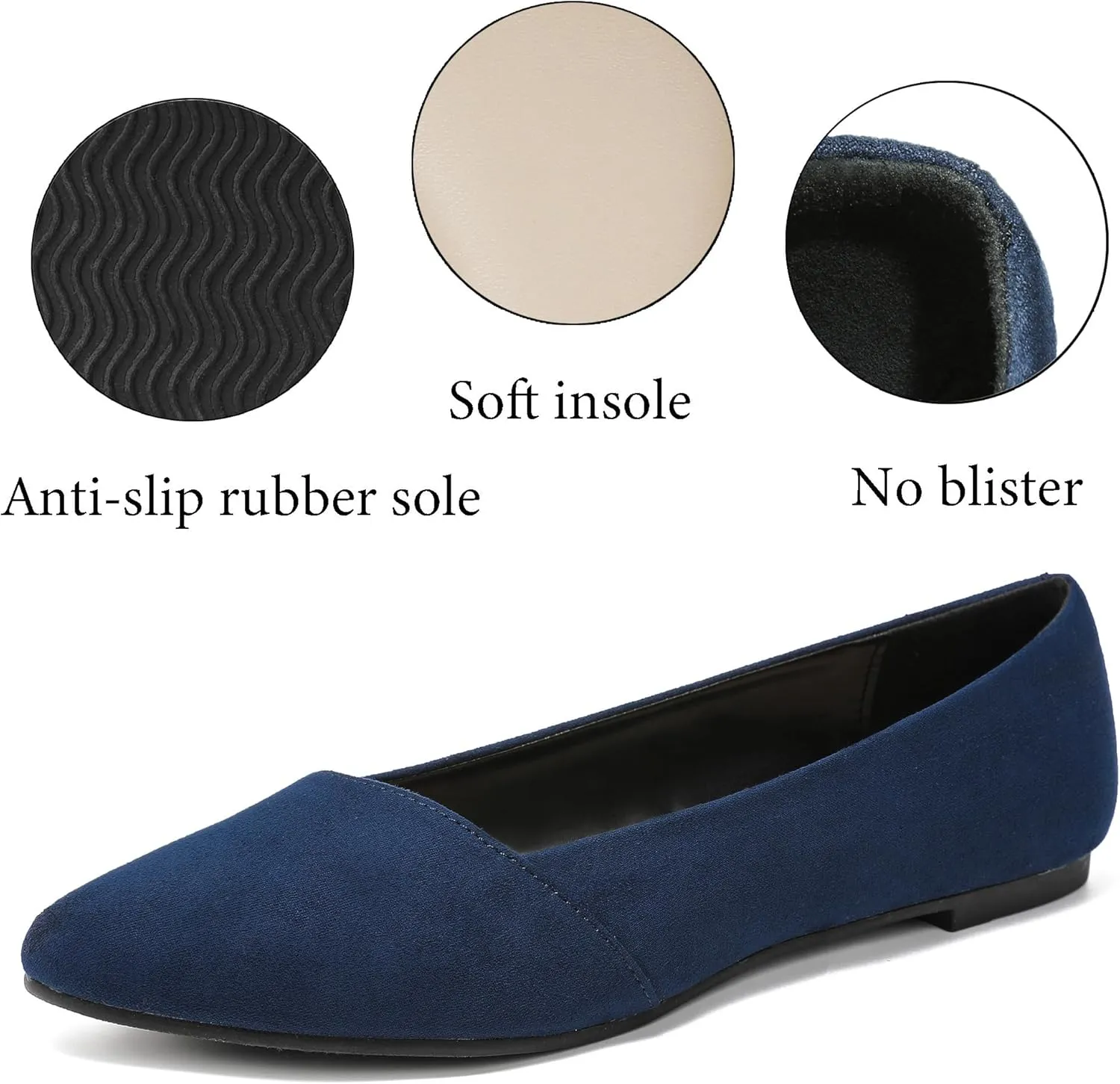 Ataiwee Women's Wide Width Flat Shoes, Classic Dressy Pointed Suede Cozy Slip on Soft Ballet Flats.