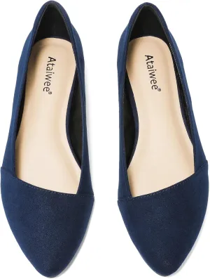 Ataiwee Women's Wide Width Flat Shoes, Classic Dressy Pointed Suede Cozy Slip on Soft Ballet Flats.