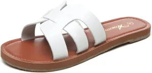 Athlefit Women's Flat Sandals Summer Casual Slip On Leather Slide Sandal