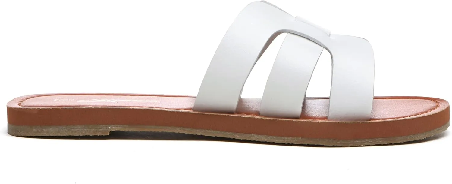 Athlefit Women's Flat Sandals Summer Casual Slip On Leather Slide Sandal