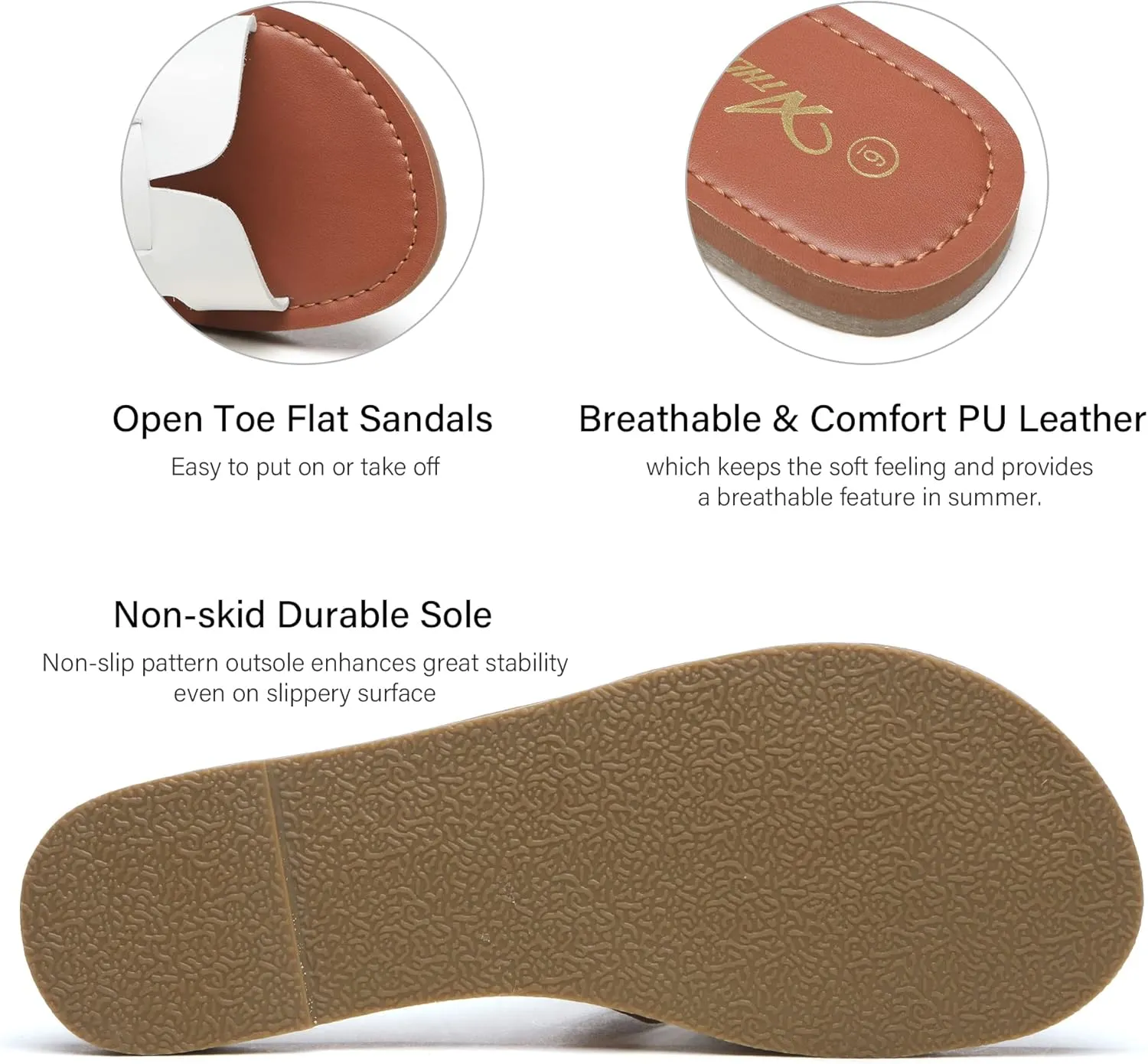 Athlefit Women's Flat Sandals Summer Casual Slip On Leather Slide Sandal