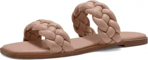 Athlefit Women's Square Open Toe Braided Sandals Slip On Low Block Heel Slide Sandals