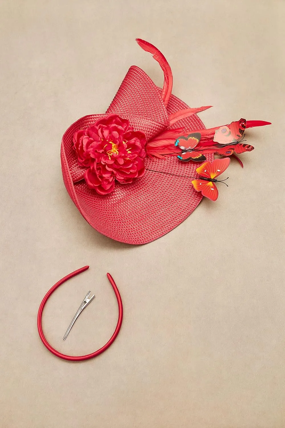 BABEYOND Tea Party Fascinator Hat for Women Kentucky Headwear Derby Wide Brim Butterfly Church Hat for Cocktail Wedding