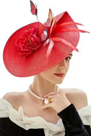 BABEYOND Tea Party Fascinator Hat for Women Kentucky Headwear Derby Wide Brim Butterfly Church Hat for Cocktail Wedding