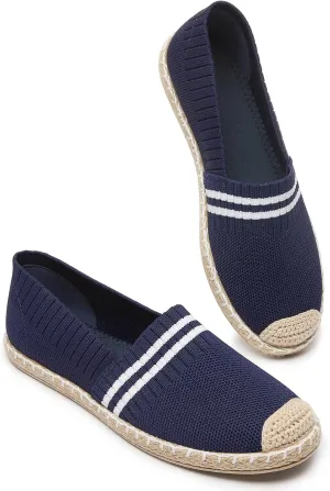 BABUDOG Womens Espadrilles Breathable Flats Shoes Mesh Slip on Loafers Soft White Flats