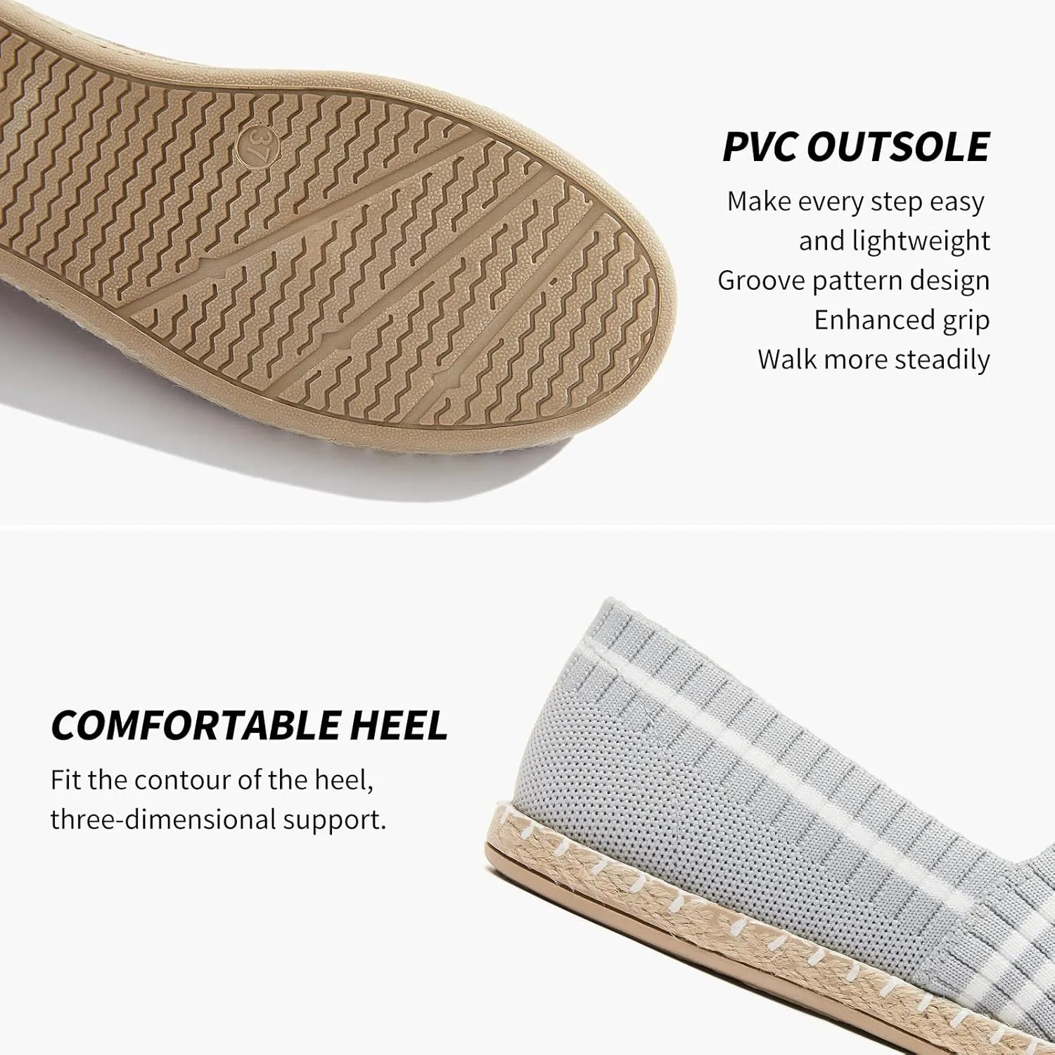 BABUDOG Womens Espadrilles Breathable Flats Shoes Mesh Slip on Loafers Soft White Flats