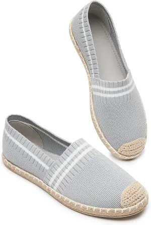 BABUDOG Womens Espadrilles Breathable Flats Shoes Mesh Slip on Loafers Soft White Flats