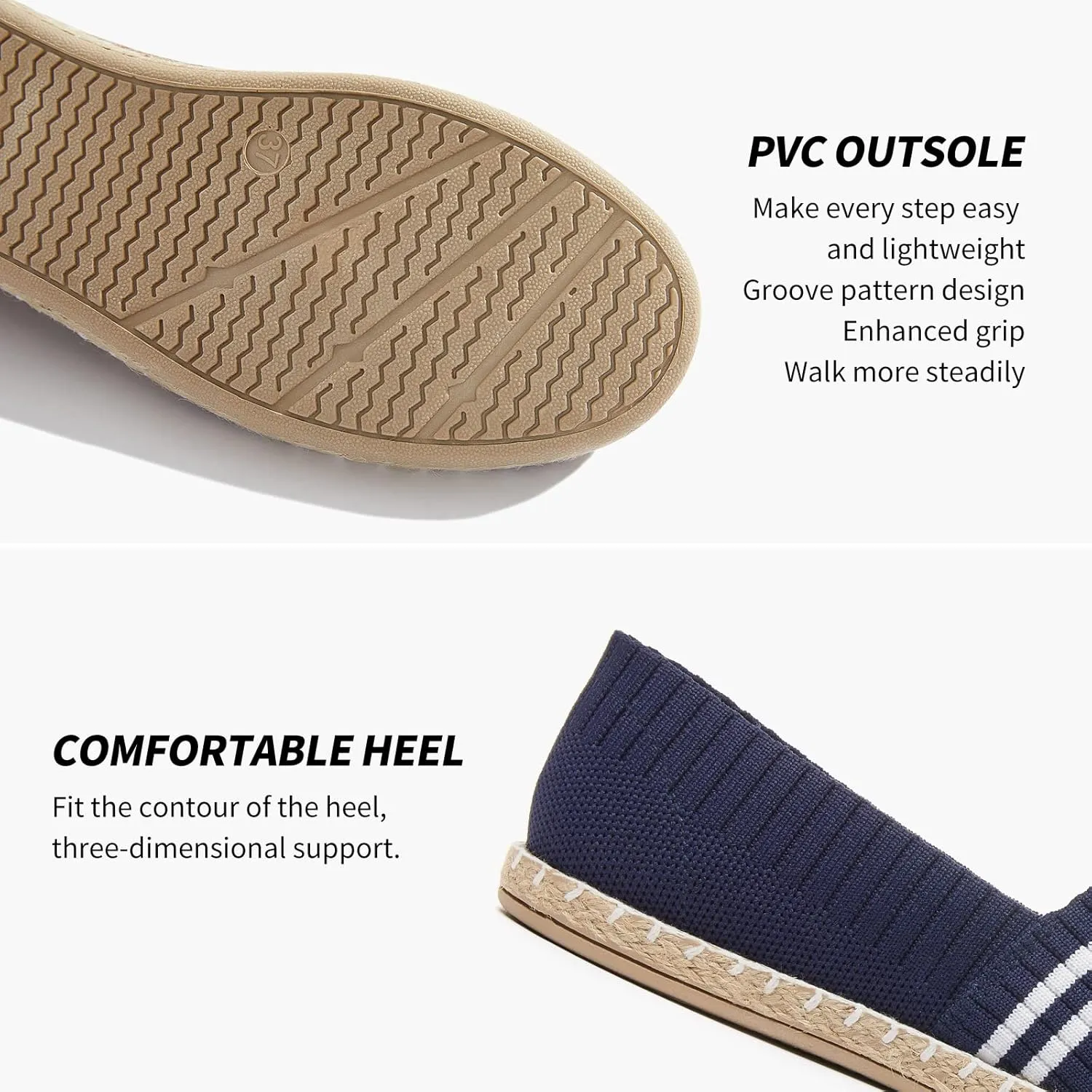 BABUDOG Womens Espadrilles Breathable Flats Shoes Mesh Slip on Loafers Soft White Flats