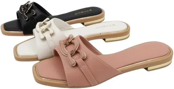 BAMBOO® Women's Square Toe Chain Band Slip On Flat Sandals